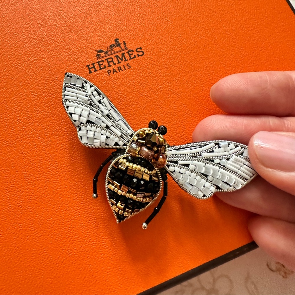 Black and Gold Bee Brooch hand made